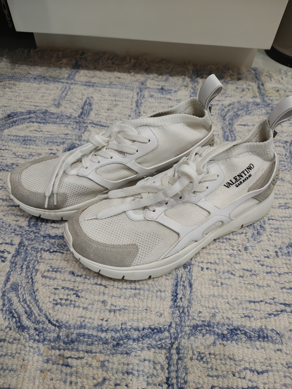Valentino Garavani White & Light Gray Mesh Sneakers - Picture 1 of 5